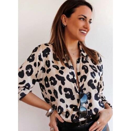 Womens Retro animal print casual blouse office womens long sleeve business shirt chic Shirt Top