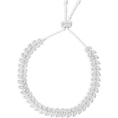 SLJELY High Quality Fashion Real 925 Sterling Silver Palm Leaves Adjustable Bracelet Cubic Zirconia Stones Women Luxury Jewelry