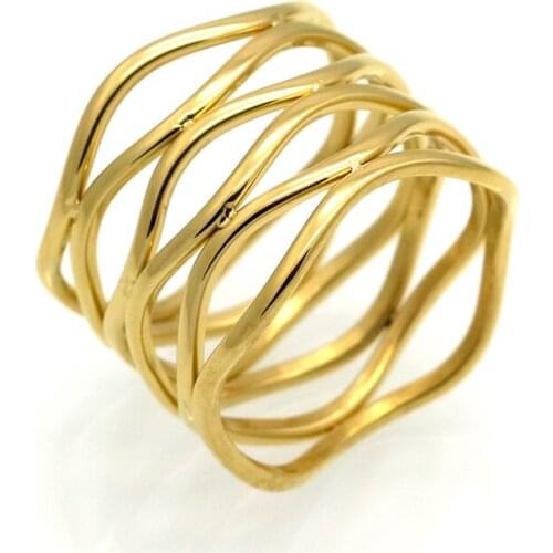 Hot Sale Fashion Women Punk Gold Color Wave Stainless Steel Multilayer Hollow Circle Sea Wave Love Ring Pulseras Jewelry