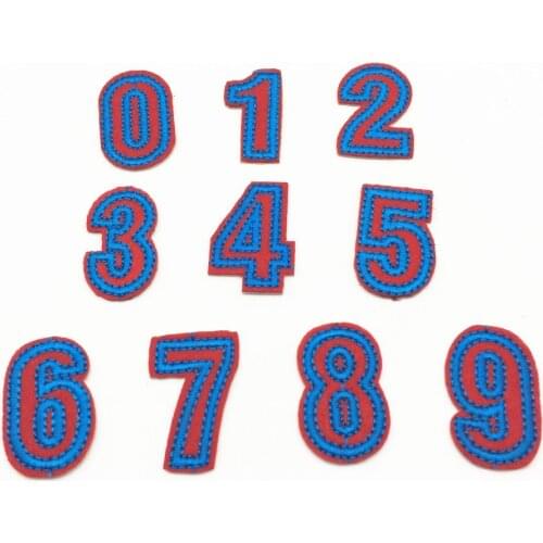 100pcs Mixed Red+Blue 0-9 Numbers Patches For Clothing Iron On Applique Embroidery Sticker Badge Accessories 30mm