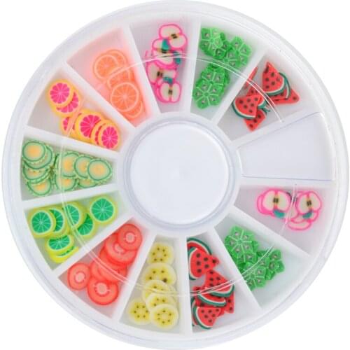 12 Different Kind Of 3D Fruit and Flower Cane Polymer Clay Nail Art Decoration Cutted Rolls Stamp Decal tip cute printer DIY