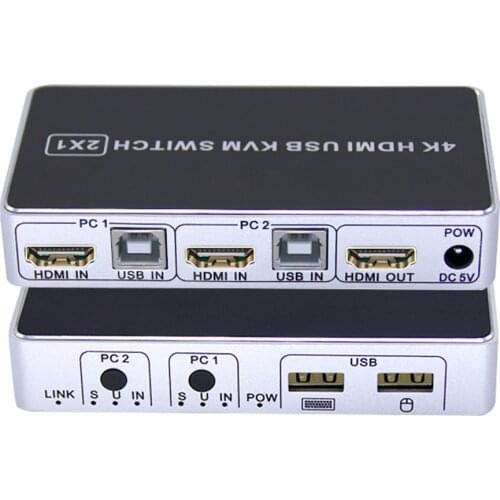 2 Port 4K HDMI-compatible USB KVM Switch switcher selector 2x1 mouse,keyboard&monitor sharing for pc laptop monitor