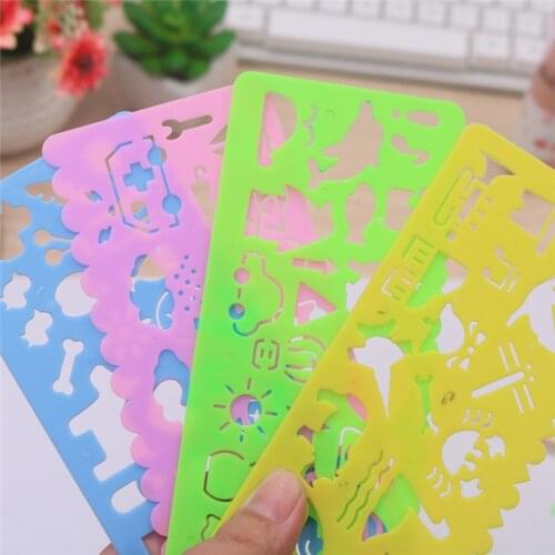 4PCS Cute Art Graphics Symbols DIY Drawing Template Stationery Ruler Kids Drafting Stencil Toys Gifts For Children Kids Student