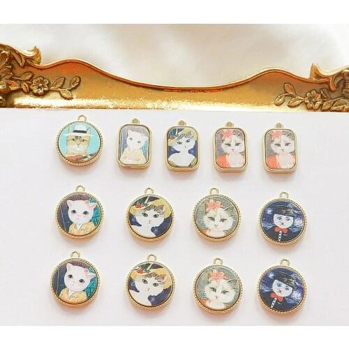 6pcs Alloy retro rectangular round Cute Cat Drop Earrings for Women frosted pendant diy jewelry earrings bag pendant material