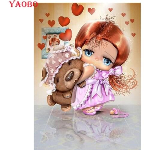 DIY 5D Full Drill Square Diamond Diamond Painting Cartoon Little girl and bear doll Diamond Embroidery Cross Stitch Rhinestone