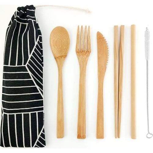 Bamboo Fork Knife Spoon Cutlery Utensils Flatware Set 3pcs Reusable Dishwasher Safe