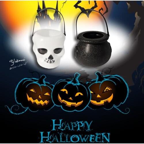 Halloween Ghost Head Jar Scary Skull Candy Can Black Witch Jar Kid Gifts Horror Props Halloween Decorations Candy Bucket