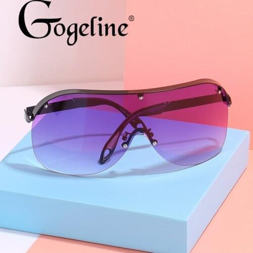 Oversized Rimless Sunglasses One-piece Large Metal Frame Sun Glasses Outdoor Windproof Luxury Lady Eyewear UV400 Shades