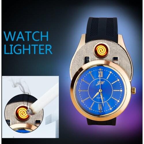 2020 Relogio Masculino Fashion Creative Windproof USB Charging Watch Lighter Date Clock Electronic Cigarette Lighter Mens Watch