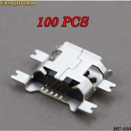ChengHaoRan 100Pcs Micro USB Heavy plate 5pin 1.17mm female seat/ 4 Fixed feet 1.17 5P charging seat Mini usb connector