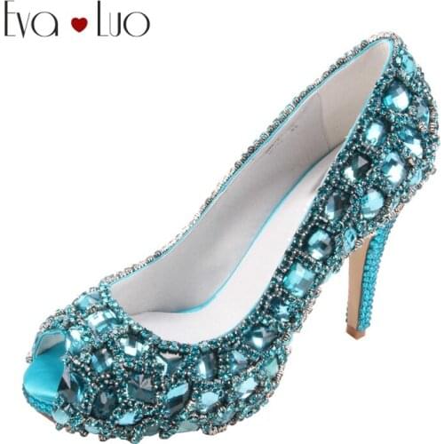 CHS218 Many Colors Custom Made Open Toe Rhinestone Turquoise Wedding Shoes Evening Dress Shoes Women High heels Zapatos Mujuer