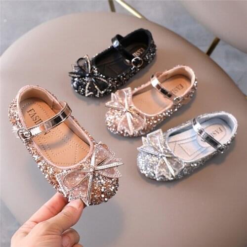 Spring Autumn Girls Shoes Bling Mary Janes Shoes Kid Glitter Princess Shoes Gold Silver Wedding Shoes Black Baby Children Flats