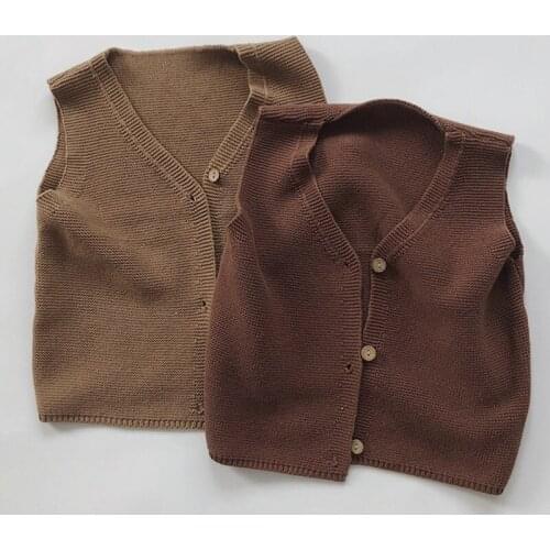 Children Vest Sweater Cotton Knitted Toddler Boy Winter Clothes Kids Sleeveless Single-breasted Tops Girls Casual Loose Sweaters