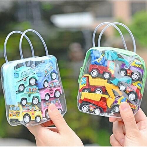6pcs/Set Kids Children Nursery Pull Back Model Car Vehicle Educational Toy Gift Engineering Vehicle Forklift Truck Car