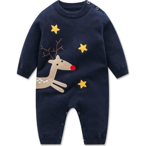 Infant Baby Christmas Sweater Toddler Reindeer Knit Jumpsuit Outfit