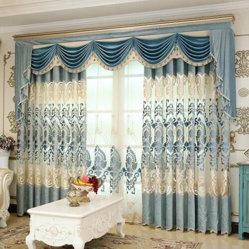 European style atmosphere living room embroidered flannel curtain finished bedroom shade villa floor screen customization