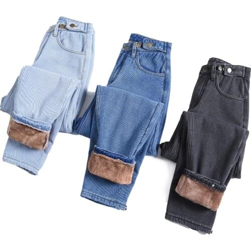 Fleece Boyfriend jeans Harem Pants Women Winter Thick Warm Casual Loose Comfortable Mom Denim Trousers Soft Velvet Clothing