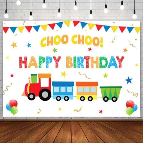 Train Backdrop Boy Happy Birthday Party Stars Banner Balloon Photography Background Photo Studio Photozone Photocall Decor Props