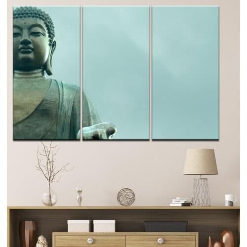 Canvas Painting Modern HD Printed Pictures 3 Panel Zen Buddha Statue For Living Room Wall Art Home Decoration Framework Poster