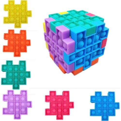 6Pcs Sensory Fidget Toy Puzzle Rainbow Cube Bubble Squishy Antistress Toys Adults Kids Stress Reliever Autism Gift