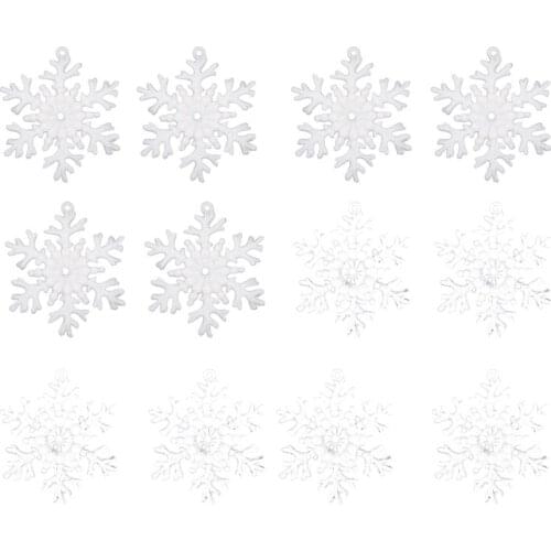 24Pcs Artificial Snowflakes Decor For Christmas Tree DIY Hanging Pendant Snow Theme Decoration Plastic Xmas Tree Ornament