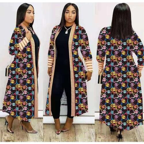 Classic Cloak Trench Coat Open Stitch Jacket Long Outwear Africa Clothing Overcoat Cardigan Robe Kimono Chic Female Windbreaker