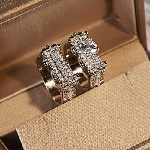 MIQIAO White Gold Luxury Hearts and Arrow Ring Set for Women Wedding Engagement Birthday Gift Fashion Jewelry anillos mujer Anel