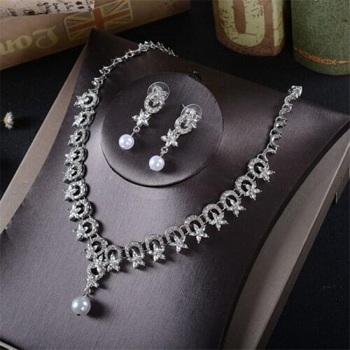 CC jewelry set pearl necklace women drop earring wedding accessories for brides long necklaces 2pcs sets engagement bijoux TL211