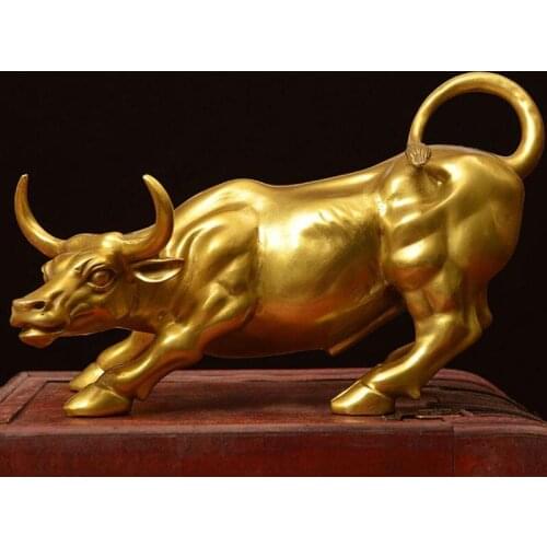 Brass Bull Figurine Copper Wall Street Cattle Sculpture Decoration Bull Ornament Craft Office Metal Zodiac G7N7