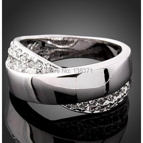 Alisouy Hot Sell! New Lovely HOT Creative Cross Austrian Crystal Engagement White Gold Color finger Ring
