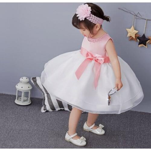 Lovely Infant 1 Year Old Baby girls Dresses Pink and White Baby Girl Vestido 2021 Fashion Toddler Baby Clothes RBF174006