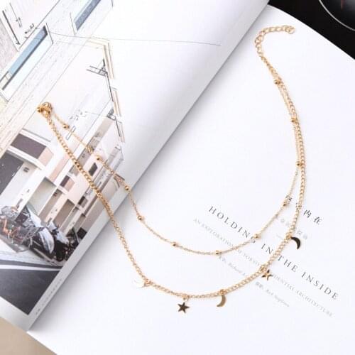 Fashion Necklace Punk Necklace Gold/silver Color Simple Double Moon Star Short Necklace Sale Acero Inoxidable Mujer