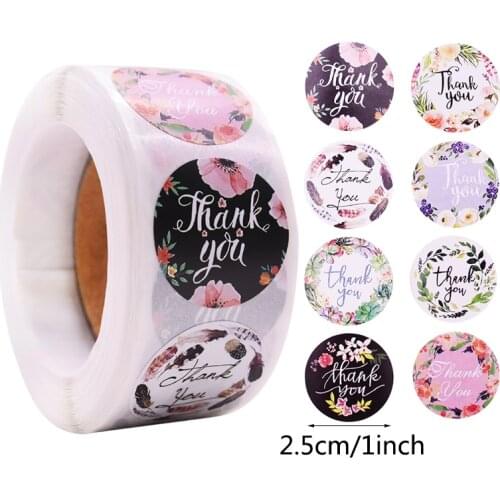 500pcs/roll 1inch Labels Paper Thank You Stickers Seal Sticker for Package Stationery Sticker Thanks Christmas Wedding Decor