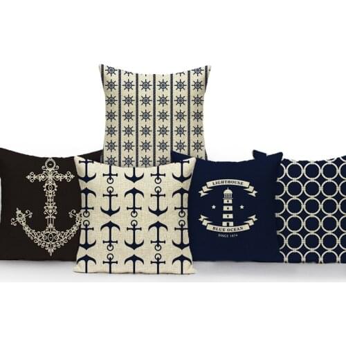 Anchor Stripes Printed Throw Pillow Cover Bedding Camping Hotel Office Home Decor Cushion Cover Cojines Almofadas Pillowcase