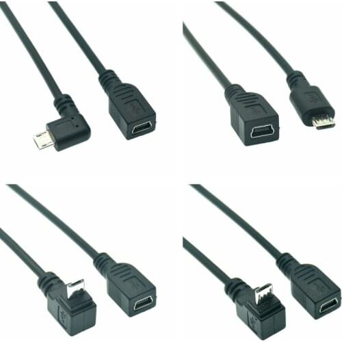 90 Degree 4x Angle Micro Male to Mini Female USB Adapter Converter Data Charger Cable CORD new up down right left