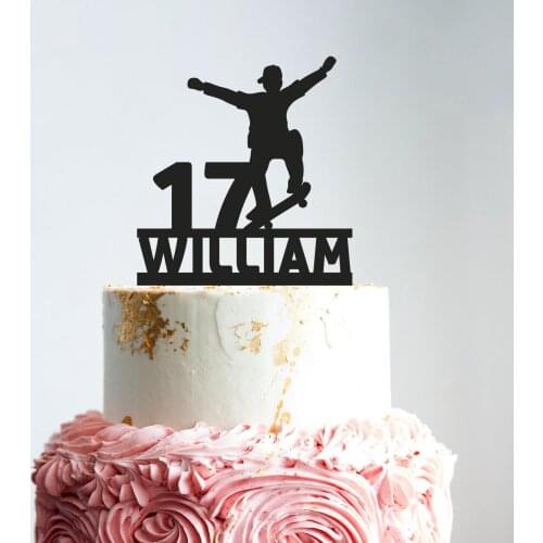 Personalized Happy Birthday Cake Topper,skate party teenager birthday name topper,skateboard birthday age cake topper
