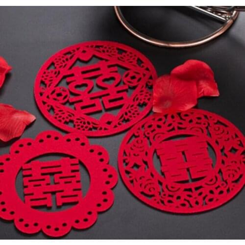 Personalized Chinese Style Non-woven Double Happiness Coasters Wedding Supplies Anniversary Present Wedding Favors Coaster