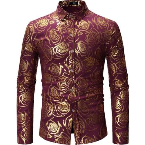 Casual Shirts For Men Plus Size Flower Printed Mens Shirts Long Sleeve European and American Style Men Shirts Streetwear A403