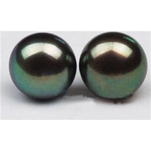 Selling Jewelry>>>Charming Natural 10-11mm Black Tahitian Pearl Earring AA