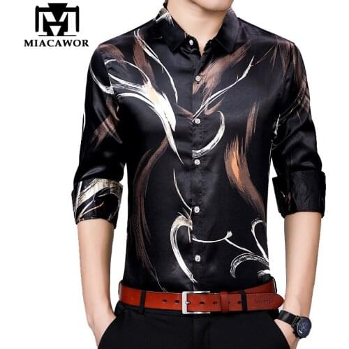 MIACAWOR New Brand Shirts Men Long Sleeve Dress Shirt Fashion Print Slim Fit Camisa Masculina Plus Size Men Clothing C700