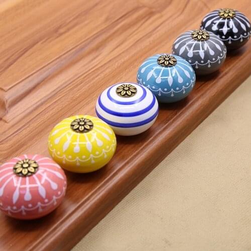 Hand-painted Art Ceramic Handles Drawer Knobs Cupboard Door Handles Single Hole Cabinet Handles with Screws Furniture Handles