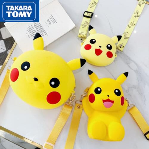 TAKARA TOMY Pokemon Pikachu 2021 New Cartoon Large-capacity Messenger Bag Silicone Coin Purse Fashion Mobile Phone Bag Gift Girl