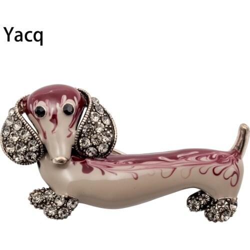 YACQ Dachshund Dog Brooch Pin Puppy Animal Crystal Enamel Bling Women Fashion Jewelry Gifts Gold Silver Color Dropshipping WB35