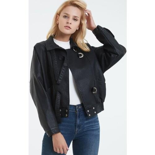 2019 new Leather Jacket Female Korean version of the loose Biker Jacket PU leather women Short Black Jacket Faux Leather Coat
