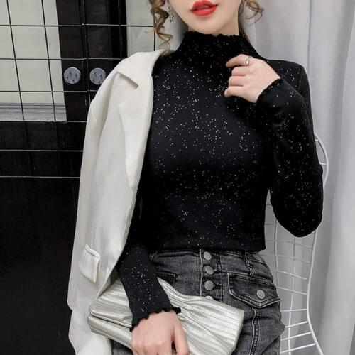 Woman Tshirts Womens Turtleneck Shirt Long Sleeve Starry Sky T-shirt Tops Mujer Camisetas