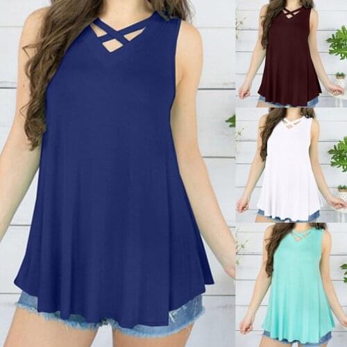 Female Solid Color Fashion Tank Tops 2021 New Summer Women Ladies Sleeveless Vests Europe and America Lady Cross V-neck Clothes