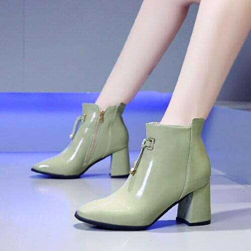 2020 Womens Solid Color Square High Heels Zipper Suede Warm Snow Boots Round Head Suede Side with Snow Boots Chaussure U22-07