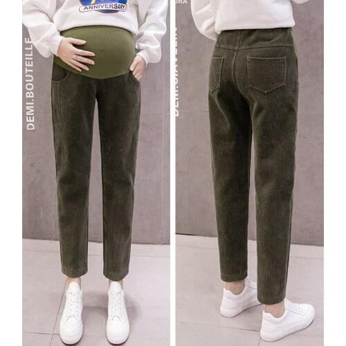 Winter Warm Causal Corduroy Pants Velvet Maternity Pants For Pregnant Women Clothes Loose Thicken Abdominal Pregnancy Trousers