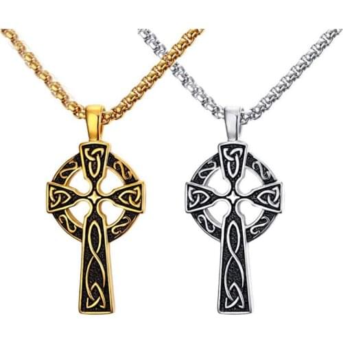 Stainless Steel Gold Celtic Cross Christ Religious Pendant Necklace Jewelry Gift For Him with Chain