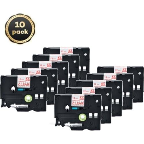 10pcs 12mm Tze132 tze tape Red on Clear Laminated Label Tape Cassette Cartridge ribbon for P-touch label printer Tze-132 tze 132